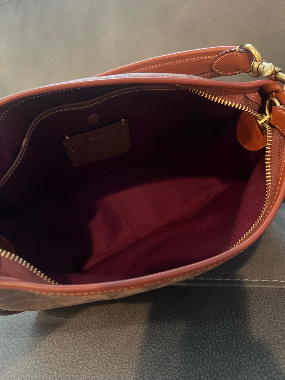 Coach Brown Signature Canvas Shoulder Bag with Saddle Trim - Picture 5 of 8